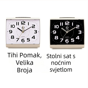 Stolni sat K10 – tihi alarm, velike brojke i noćno osvjetljenje, napajan baterijom, jednostrana, plastično kućište