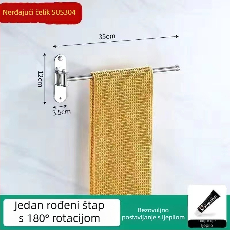 Rotirajući držač za ručnike, 304 nehrđajući čelik, sklopivi držač za kupaonicu
