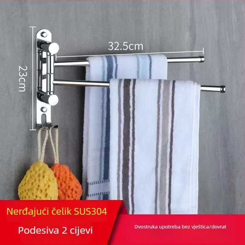 Rotirajući držač za ručnike, 304 nehrđajući čelik, sklopivi držač za kupaonicu