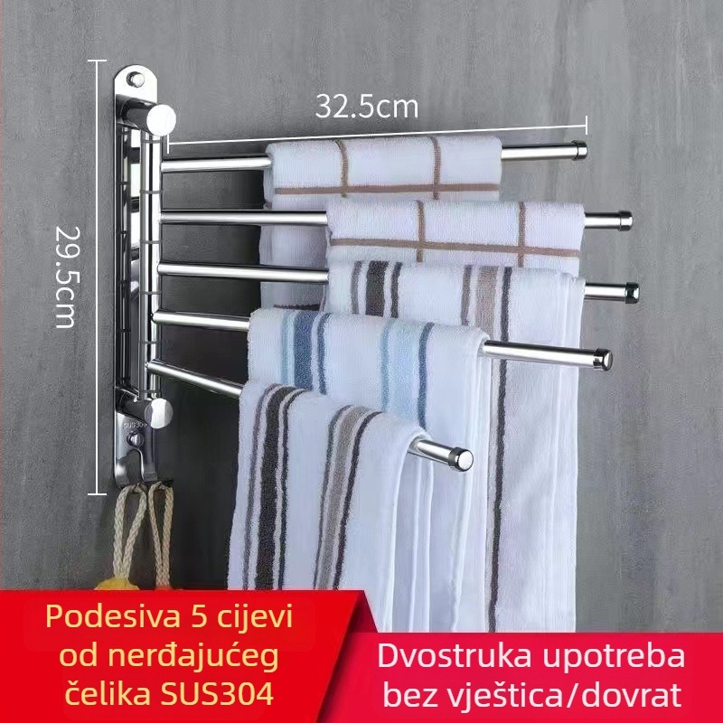 Rotirajući držač za ručnike, 304 nehrđajući čelik, sklopivi držač za kupaonicu