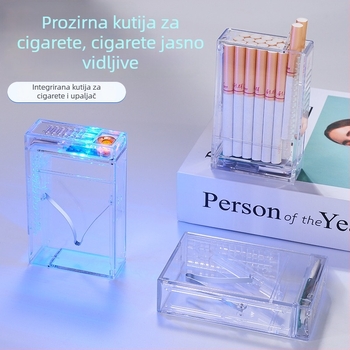 2-u-1 kutija za cigarete s integriranim upaljačem – prijenosna plastična kutija, oko 63 g, moderan minimalistički stil