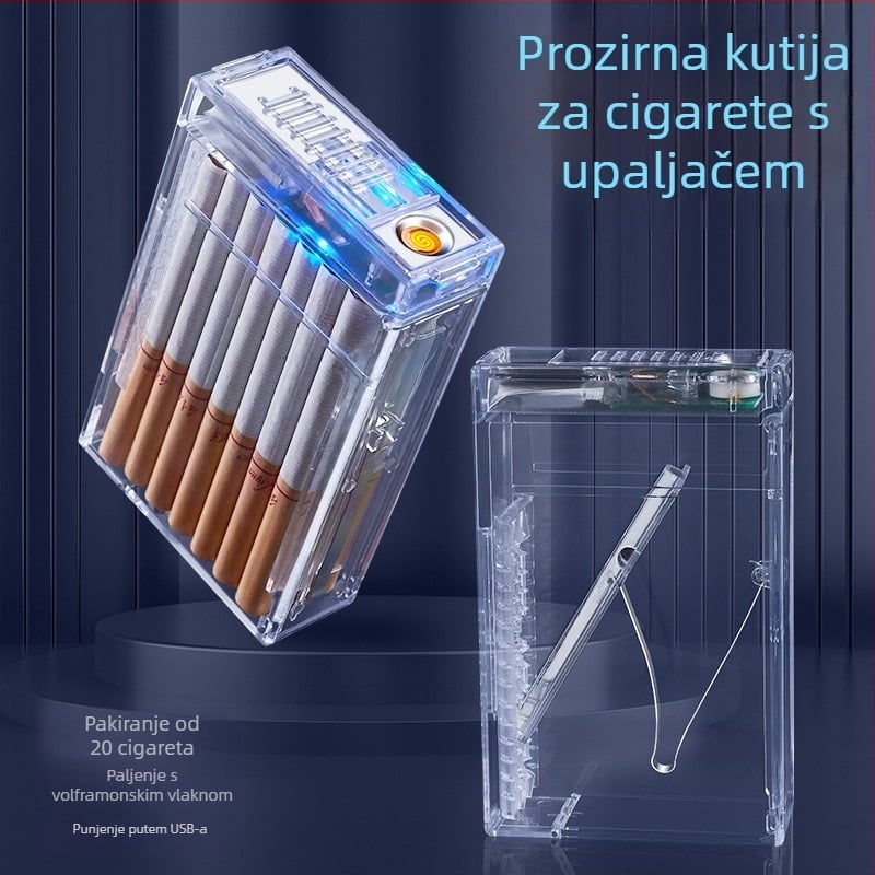 2-u-1 kutija za cigarete s integriranim upaljačem – prijenosna plastična kutija, oko 63 g, moderan minimalistički stil