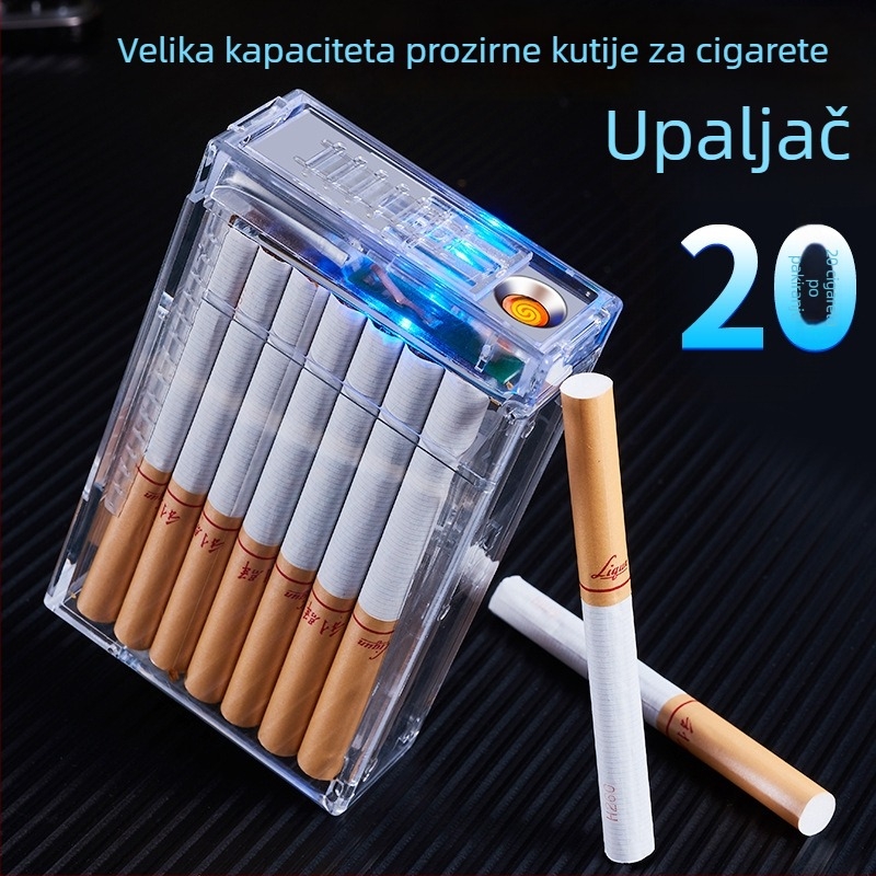 2-u-1 kutija za cigarete s integriranim upaljačem – prijenosna plastična kutija, oko 63 g, moderan minimalistički stil