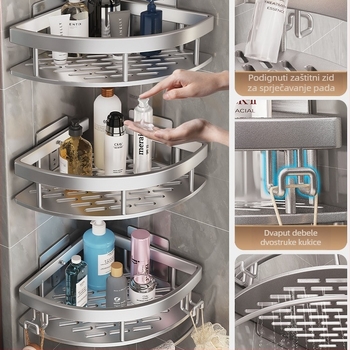 Aluminijska zidna kutna polica za kupaonicu od aluminijskog legura, bez bušenja, trokutasti dizajn, moderan minimalistički stil, Dream Jiangnan