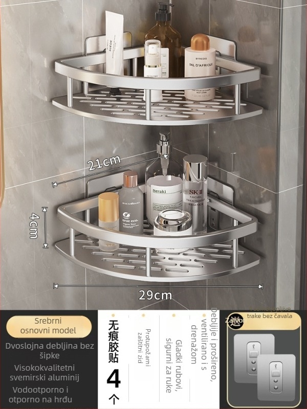 Aluminijska zidna kutna polica za kupaonicu od aluminijskog legura, bez bušenja, trokutasti dizajn, moderan minimalistički stil, Dream Jiangnan