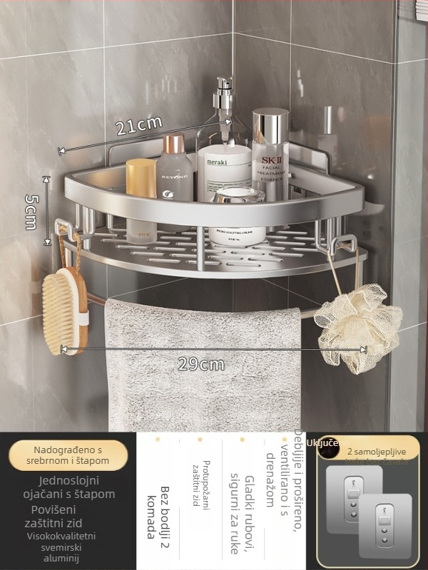 Aluminijska zidna kutna polica za kupaonicu od aluminijskog legura, bez bušenja, trokutasti dizajn, moderan minimalistički stil, Dream Jiangnan