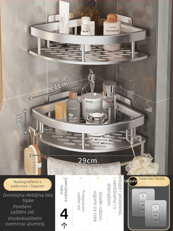 Aluminijska zidna kutna polica za kupaonicu od aluminijskog legura, bez bušenja, trokutasti dizajn, moderan minimalistički stil, Dream Jiangnan