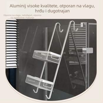 Police za kupaonicu od aluminijske legure sa staklenim vratima, dvostruki sloj, montaža bez bušenja, nosivost 20 kg