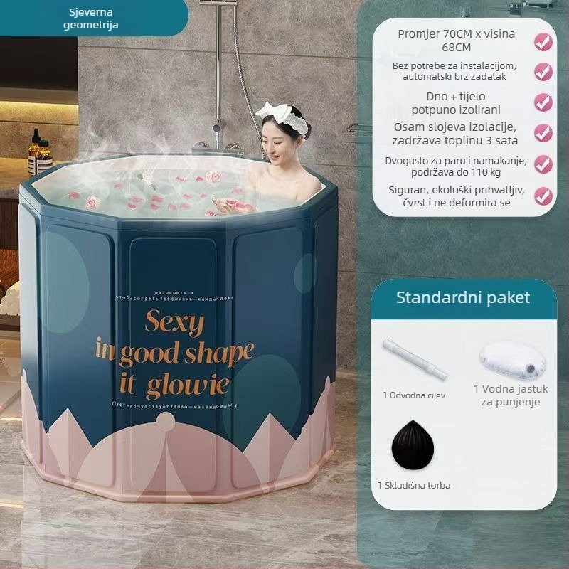 Sklopiva kada za odrasle s poklopcem, vodootporna tkanina, izolirana, sjedalo