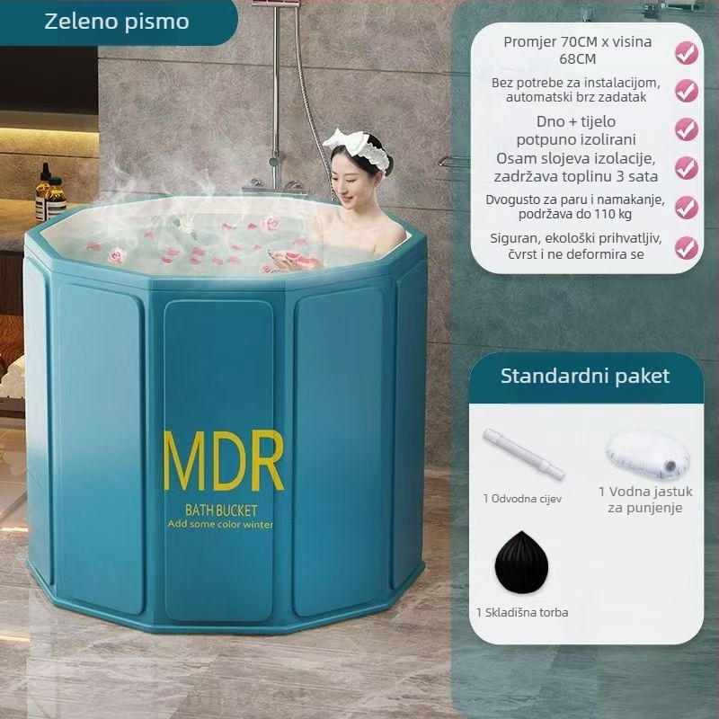 Sklopiva kada za odrasle s poklopcem, vodootporna tkanina, izolirana, sjedalo