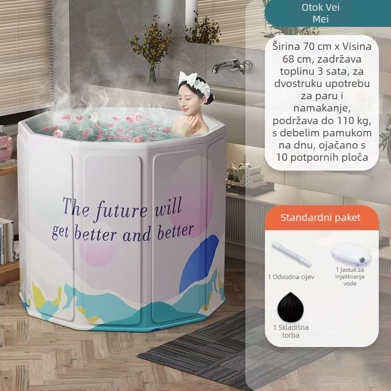 Sklopiva kada za odrasle s poklopcem, vodootporna tkanina, izolirana, sjedalo