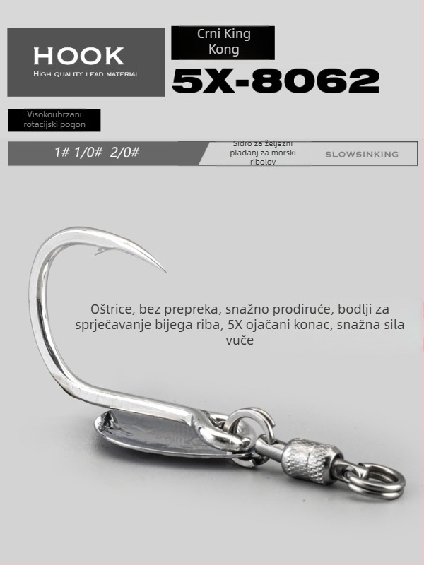 TWM Mamac s jednim udicom, ležajnim prstenom i metalnom pločicom za morski ribolov s brodom