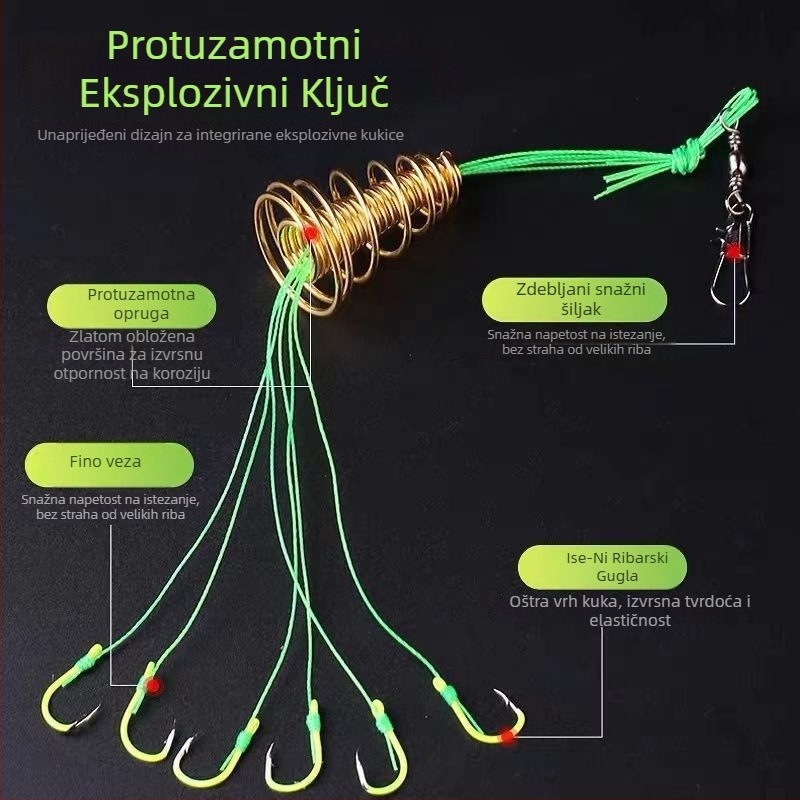 Eksplozivne udice za ribolov s opružnom sekcijom i anti-zamotavanjem, 500 komada u kutiji