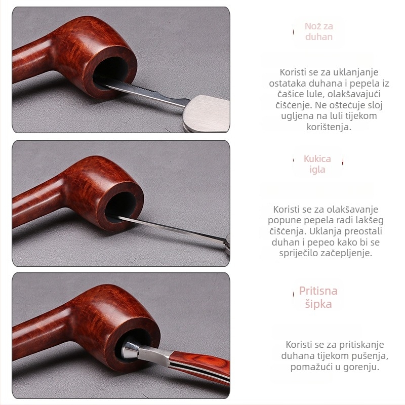 Forten 3-u-1 nož za duhan sa škrabom, metal i drvo, oprema za pušenje lule