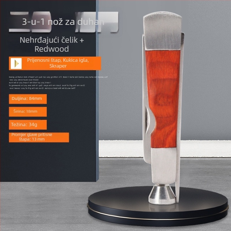 Forten 3-u-1 nož za duhan sa škrabom, metal i drvo, oprema za pušenje lule