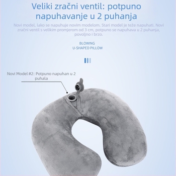 Nafukljivi U-oblik jastuk za vrat s punjenjem od poliester vlakana i presvlakom od južno-korejskog velura, moderni minimalistički stil, putni jastuk, težina do 0,5 kg