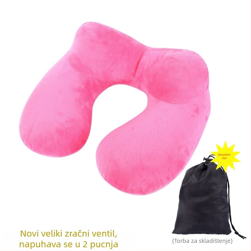 Nafukljivi U-oblik jastuk za vrat s punjenjem od poliester vlakana i presvlakom od južno-korejskog velura, moderni minimalistički stil, putni jastuk, težina do 0,5 kg