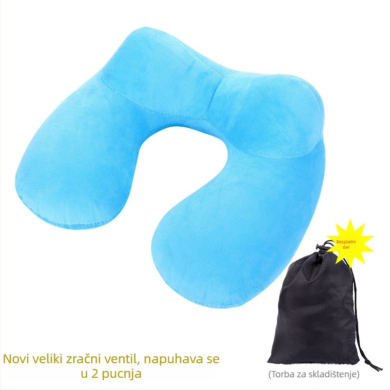 Nafukljivi U-oblik jastuk za vrat s punjenjem od poliester vlakana i presvlakom od južno-korejskog velura, moderni minimalistički stil, putni jastuk, težina do 0,5 kg