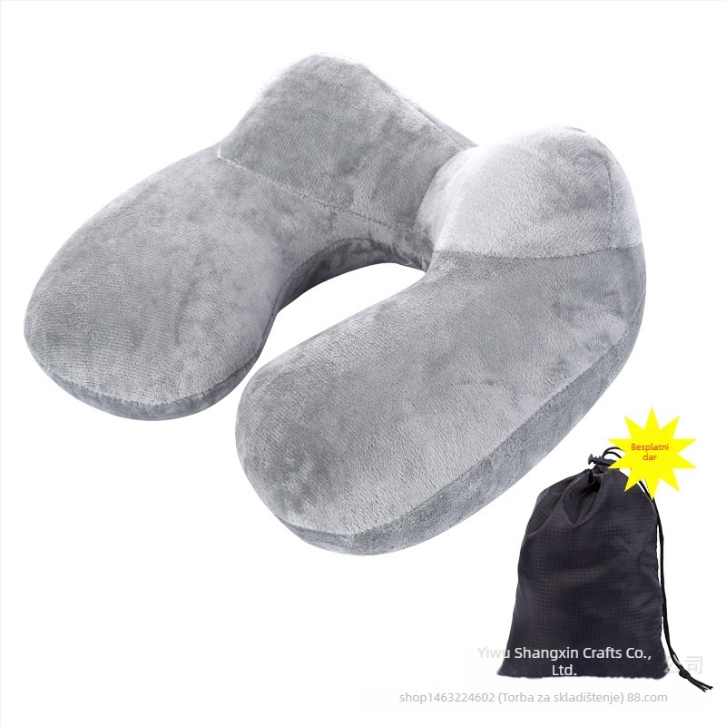 Nafukljivi U-oblik jastuk za vrat s punjenjem od poliester vlakana i presvlakom od južno-korejskog velura, moderni minimalistički stil, putni jastuk, težina do 0,5 kg