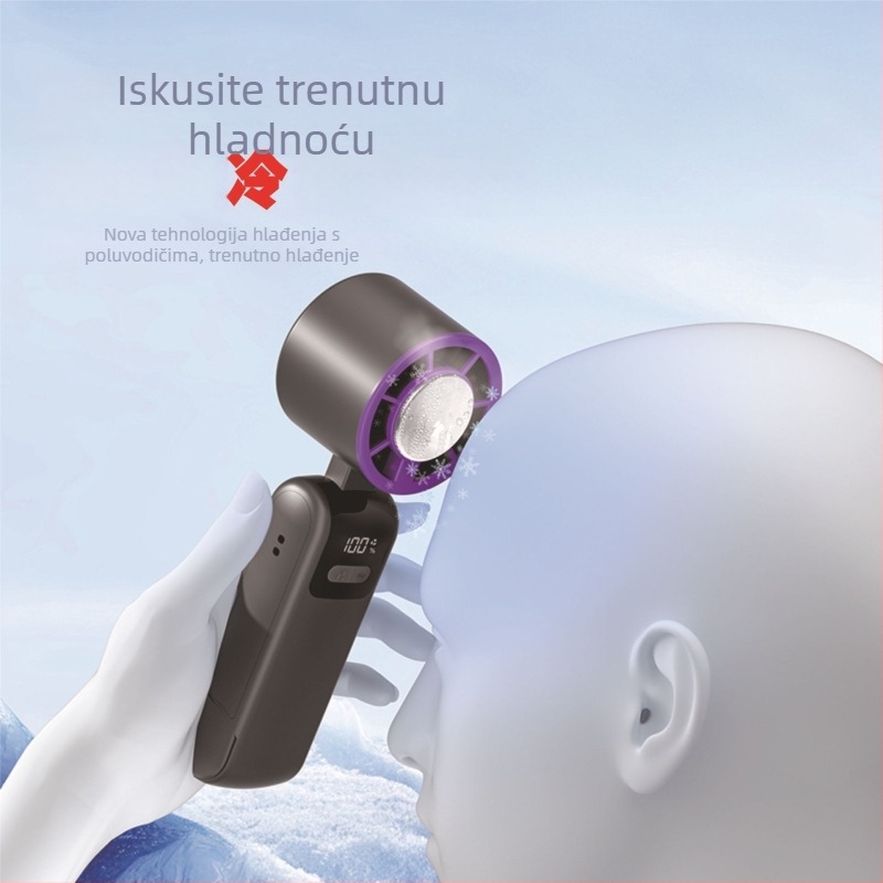 Ručni sklopivi ventilator za hlađenje s bezkraćkim motorom, 3.7V 5W, ponovno punjiva litijska baterija 1200–2000 mAh, buka ispod 36 dB, neprekidna regulacija brzine, težina 250 g, dimenzije 185×65×65 mm