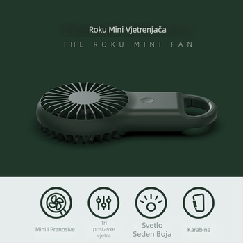 Ručni USB mini ventilator s ugrađenom baterijom, 3 brzine, 5V 2W, autonomija 3–6 sati