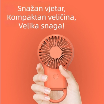 Ručni USB mini ventilator s ugrađenom baterijom, 3 brzine, 5V 2W, autonomija 3–6 sati