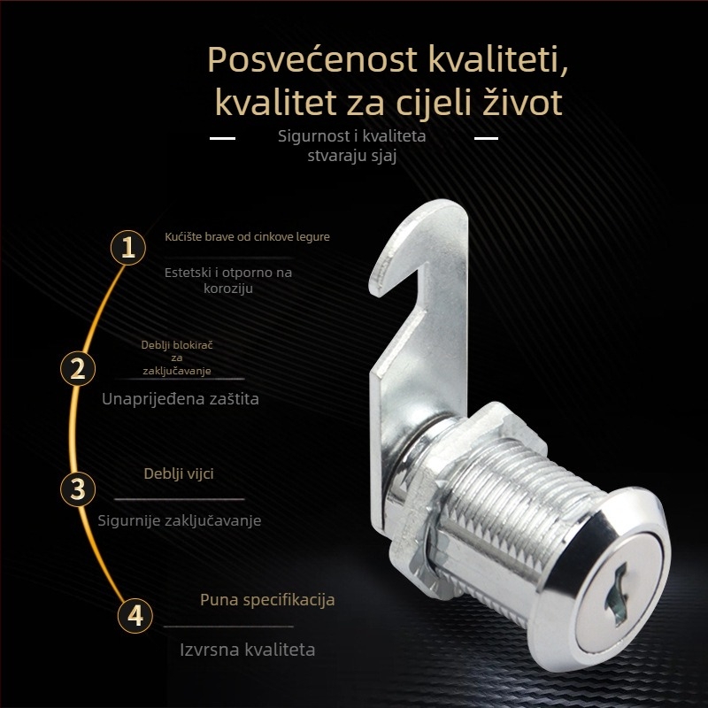 Brava za ladicu, cilindrična brava od cinkovog legura, pogodna za ladice, vrata ormarića i kutije za distribuciju, novi kineski stil