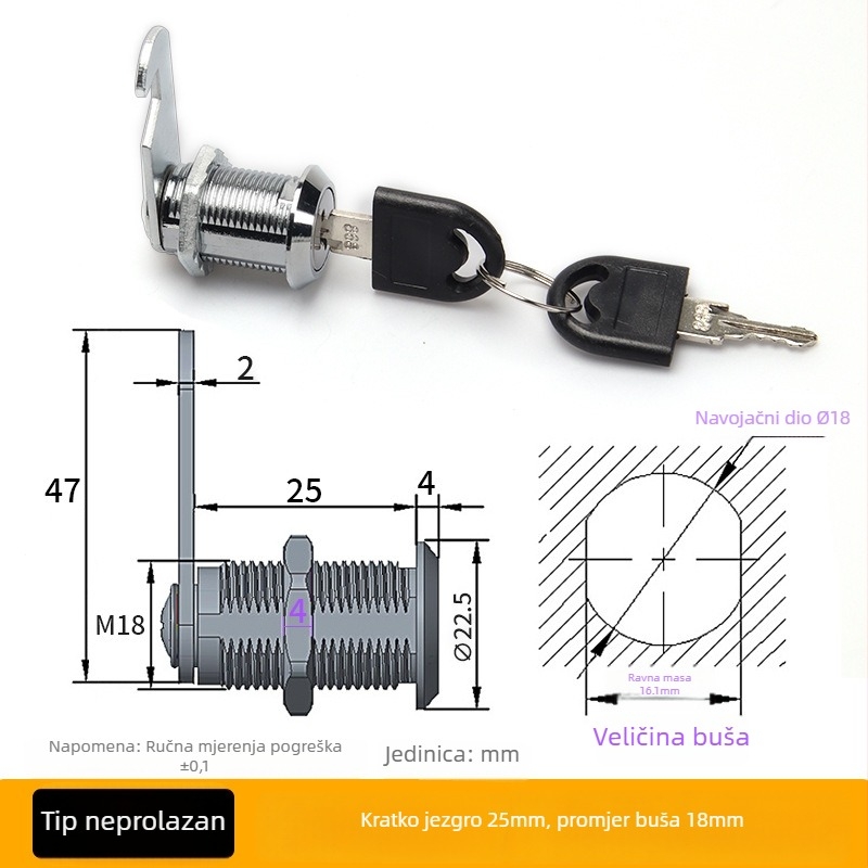 Brava za ladicu, cilindrična brava od cinkovog legura, pogodna za ladice, vrata ormarića i kutije za distribuciju, novi kineski stil
