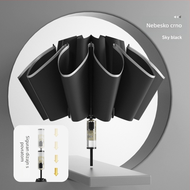 Trostruki kišobran s vanjskim obrtom, automatsko otvaranje i zatvaranje, 10 rebara, UPF > 50, tkanina 190T