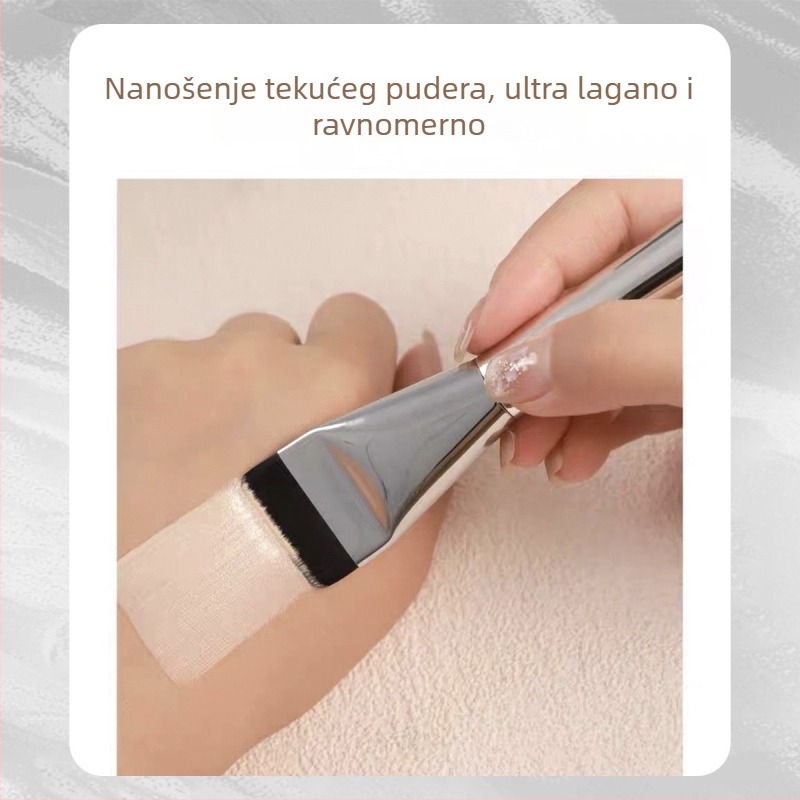 Šmink četka s plosnatim vrhom za temelj, masku i korektor; ultra-tank dizajn, bez tragova šminke; sintetička vlakna, plastična drška, duga drška, 1 kom, Hengrun