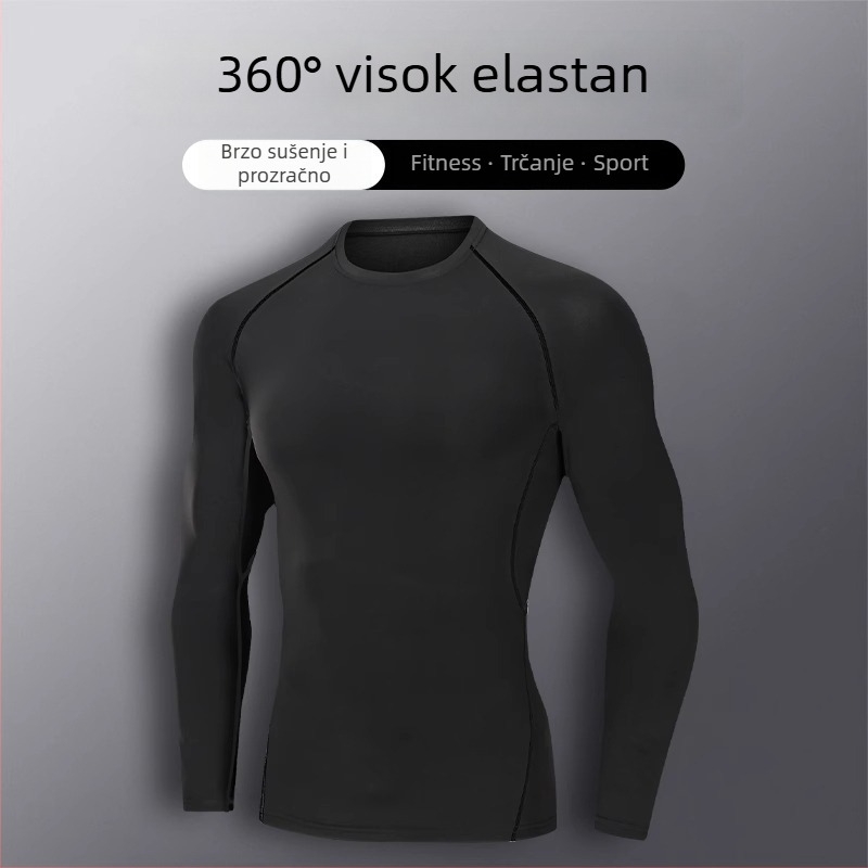 Muški PRO dugi rukav trening top za jesen-zimu, odvlači znoj, brzo suši, Milk Silk tkanina, 85% poliester