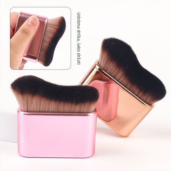 Višestruka četkica za šminku s valovitim držalom za temelje, rumenilo i masku; kratka plastična drška; sintetička vlakna; duljina vlasi 2,8 cm; ukupna duljina 6,9 cm