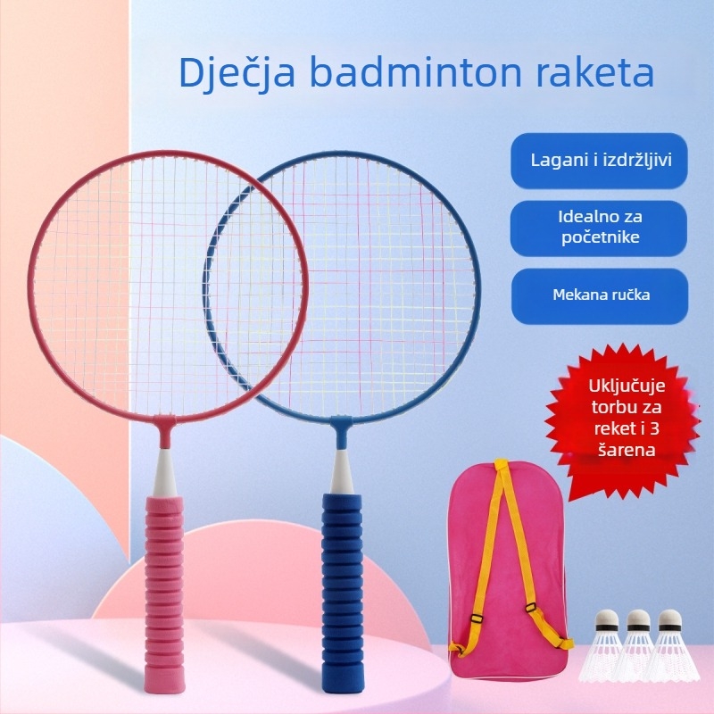 Dječji set badminton raketa, dvostruke rakete, okvir od željezne zlitine, težina 95-100 g, bočni udarac, pogodno za stolni tenis i badminton