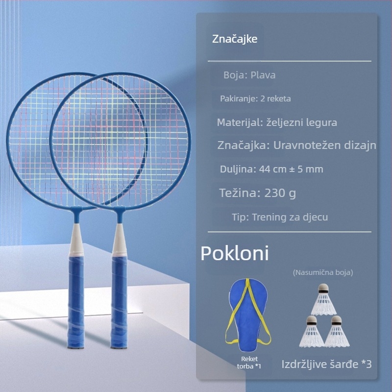 Dječji set badminton raketa, dvostruke rakete, okvir od željezne zlitine, težina 95-100 g, bočni udarac, pogodno za stolni tenis i badminton