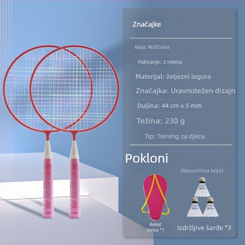 Dječji set badminton raketa, dvostruke rakete, okvir od željezne zlitine, težina 95-100 g, bočni udarac, pogodno za stolni tenis i badminton