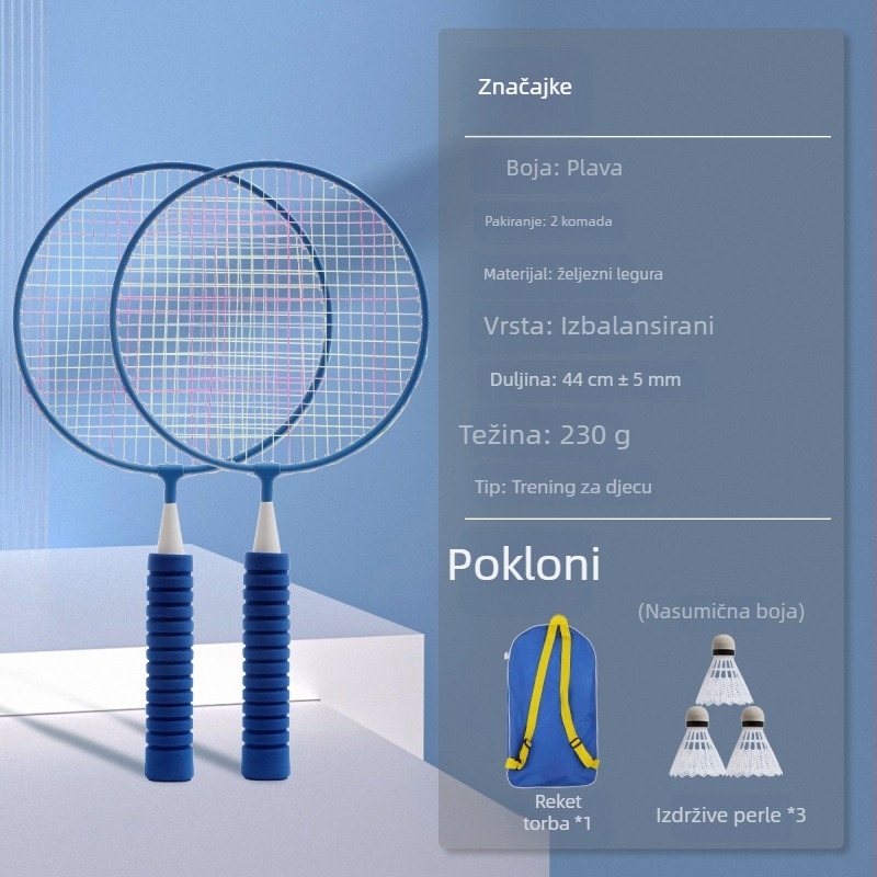 Dječji set badminton raketa, dvostruke rakete, okvir od željezne zlitine, težina 95-100 g, bočni udarac, pogodno za stolni tenis i badminton