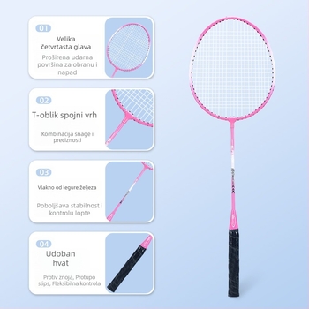 Raketa za badminton za početnike s integriranim napadom i obranom, za odrasle, paket od 2 komada, težina 95–100 g, drška G3, tvrdi shaft, okvir od ferroalije