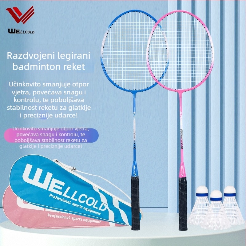 Raketa za badminton za početnike s integriranim napadom i obranom, za odrasle, paket od 2 komada, težina 95–100 g, drška G3, tvrdi shaft, okvir od ferroalije