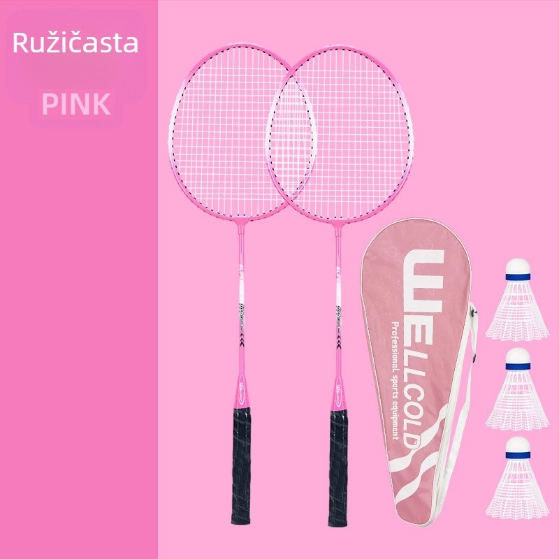 Raketa za badminton za početnike s integriranim napadom i obranom, za odrasle, paket od 2 komada, težina 95–100 g, drška G3, tvrdi shaft, okvir od ferroalije