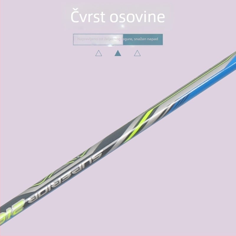 Badminton reketa s okvirom od ferroaloj legure, najlon vlakna, prilagodljiva, pogodna za rekreacijsku mladež, srednja tvrdoća šipke