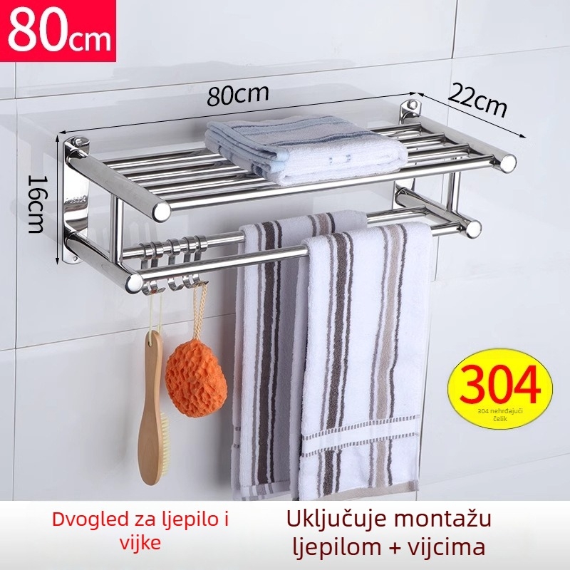 Držač ručnika od nehrđajućeg čelika, zidni bez bušenja, polirana površina, kupaonica, moderan minimalistički stil