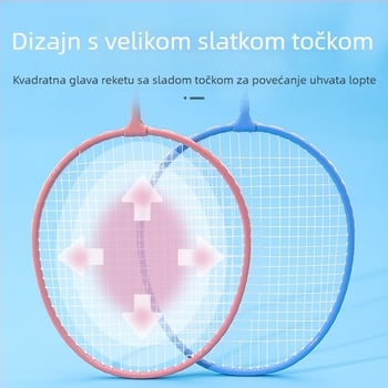 Dječja badminton raketa, Bosska; okvir od željezne legure; žice: najlon; za djecu; tvrdoća šipke umjerena