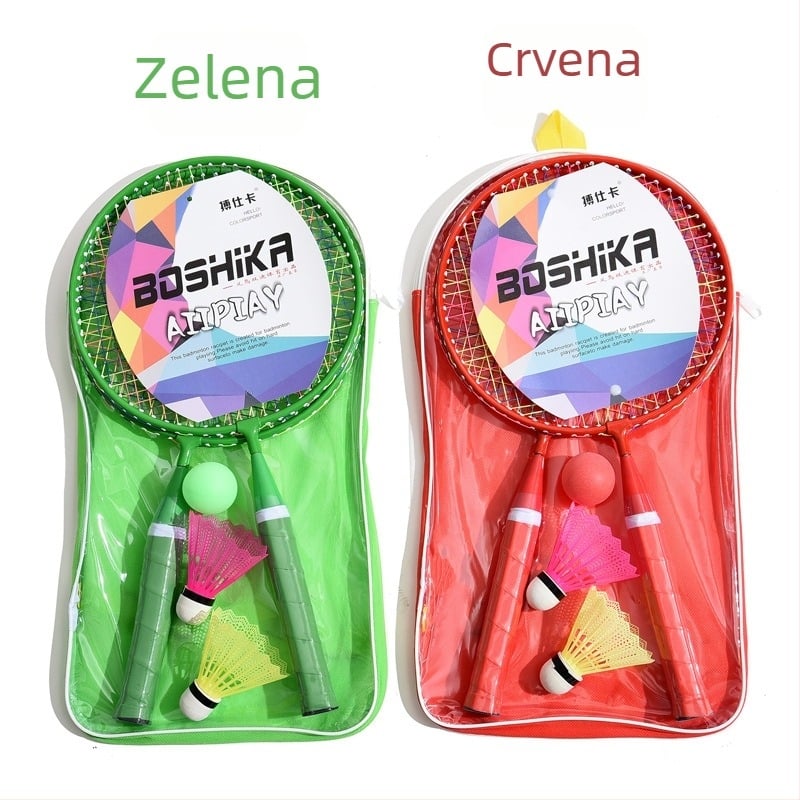 Dječji set badminton reketa s mogućnošću prilagodbe i tiskanim logom; okvir od feroslojne legure, najlonske užadi, 50 parova