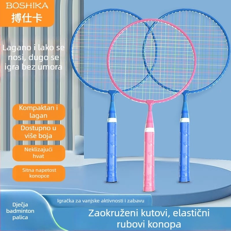 Dječji set badminton reketa s mogućnošću prilagodbe i tiskanim logom; okvir od feroslojne legure, najlonske užadi, 50 parova