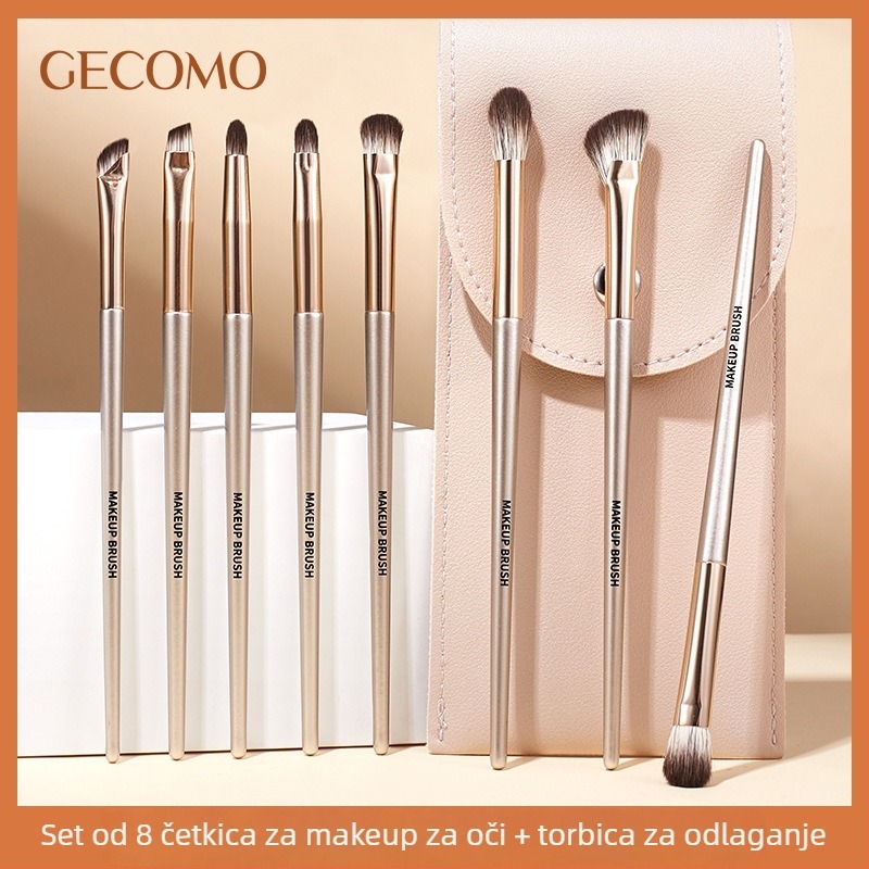 GeComo set četkica za oči – 8 kom, sintetička vlakna, drvena ručka, pakiranje u torbi za četkice