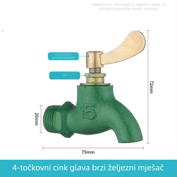 Kran za umivaonik s jednim hladnim protokom, željezno tijelo, keramički kartridžni ventil, ugradnja u zid, spiralno otvaranje