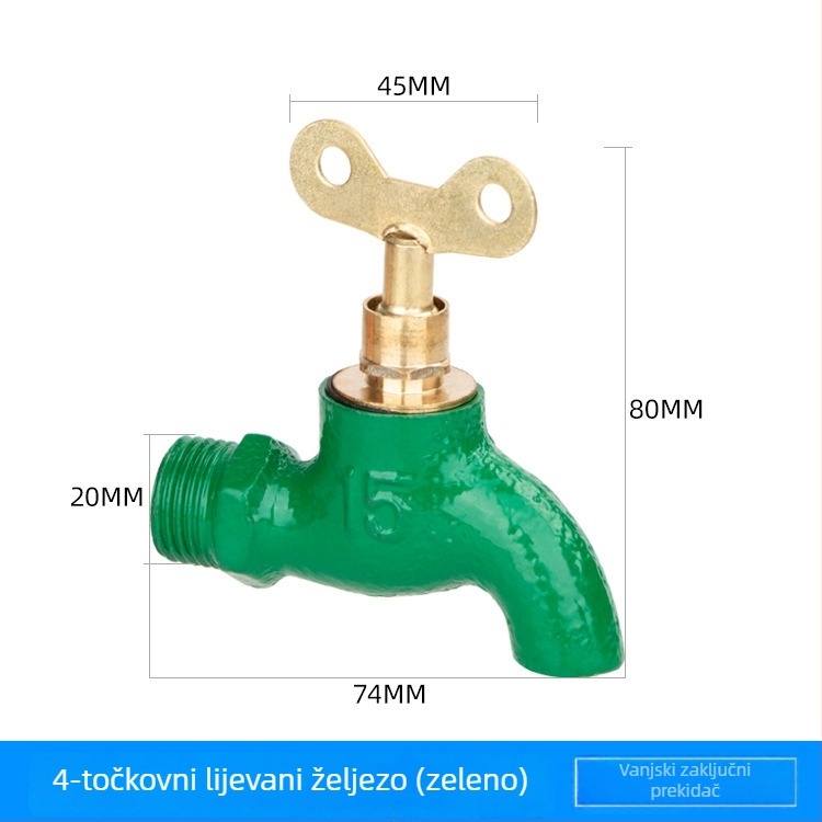 Kran za umivaonik s jednim hladnim protokom, željezno tijelo, keramički kartridžni ventil, ugradnja u zid, spiralno otvaranje