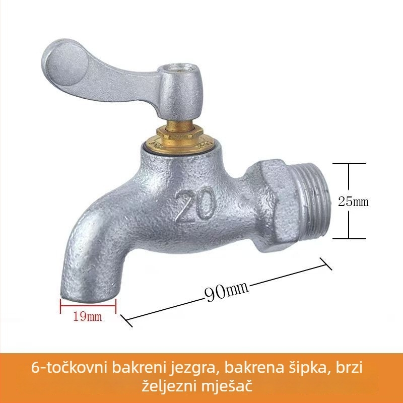 Kran za umivaonik s jednim hladnim protokom, željezno tijelo, keramički kartridžni ventil, ugradnja u zid, spiralno otvaranje