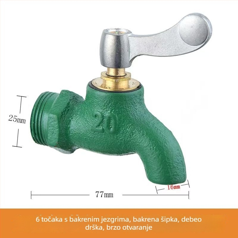 Kran za umivaonik s jednim hladnim protokom, željezno tijelo, keramički kartridžni ventil, ugradnja u zid, spiralno otvaranje