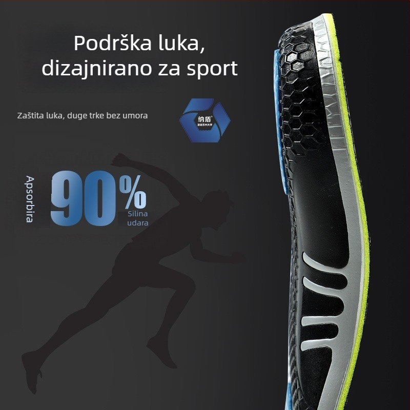PU sportske uloške s visokom elastičnošću i apsorpcijom udaraca, protuklizne ortopedske uloške s potporom luka, prozračne, antibakterijske, kontrola mirisa, upijaju znoj